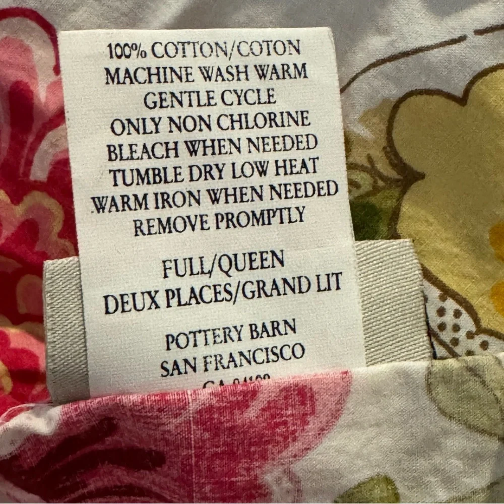 Pottery Barn Full/Queen Duvet Cover & 2 Shams | Floral Pinks Yellow Green